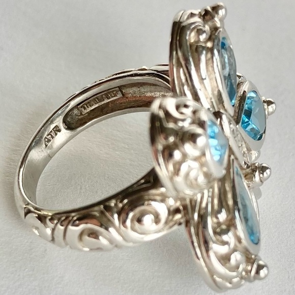 NEW Swiss Blue Topaz & Diamond Sterling Silver 925 Stamped Butterfly Ring Size 6 - Picture 6 of 12